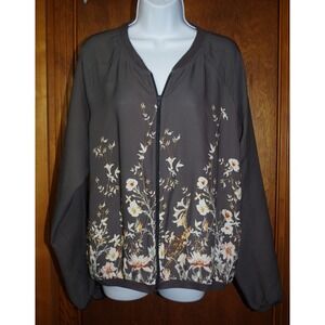 Maurices Womens XL Floral Full Zip Bomber Jacket Lightweight Botanical